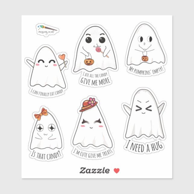 Pegatina Halloween Cute Kawaii Personalizado fantasma Cut V (Hoja)