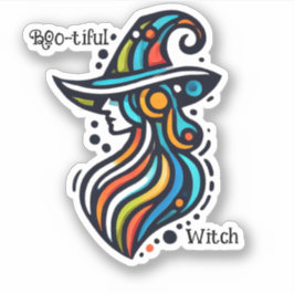 Pegatina Halloween de brujas coloridas, elegantes y abstrac