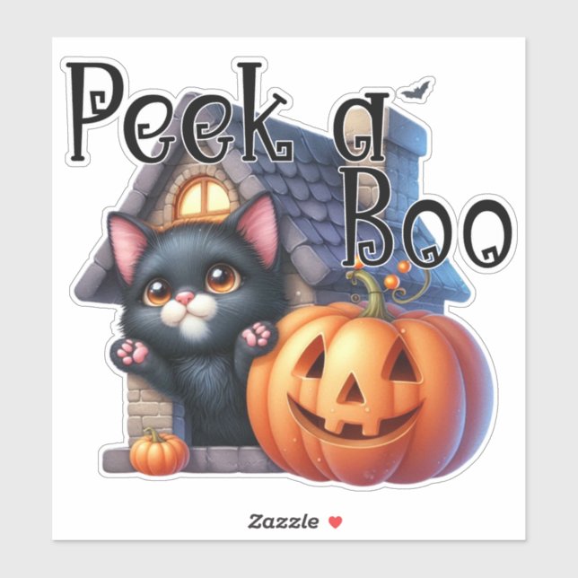 Pegatina Halloween de gatos negros y calabazas peek-a-boo e (Hoja)