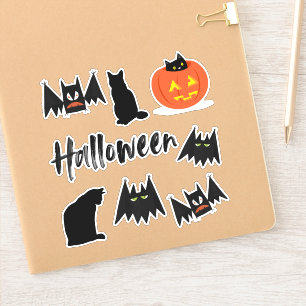 Pegatina Halloween de gatos y murciélagos