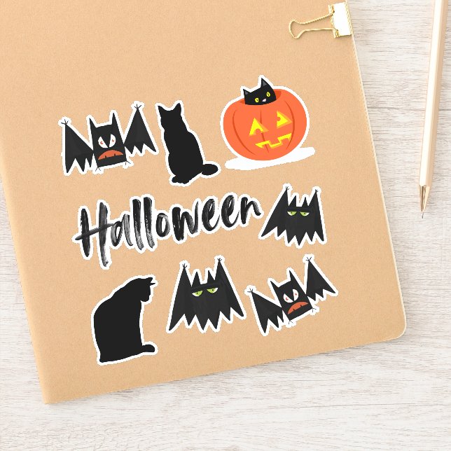 Pegatina Halloween de gatos y murciélagos (Cuaderno)