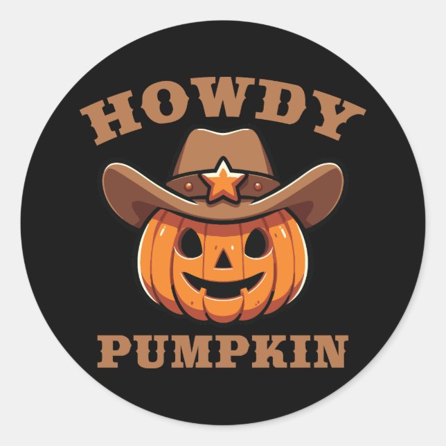 Pegatina Halloween de Howdy Pumpkin Cowboy (Anverso)