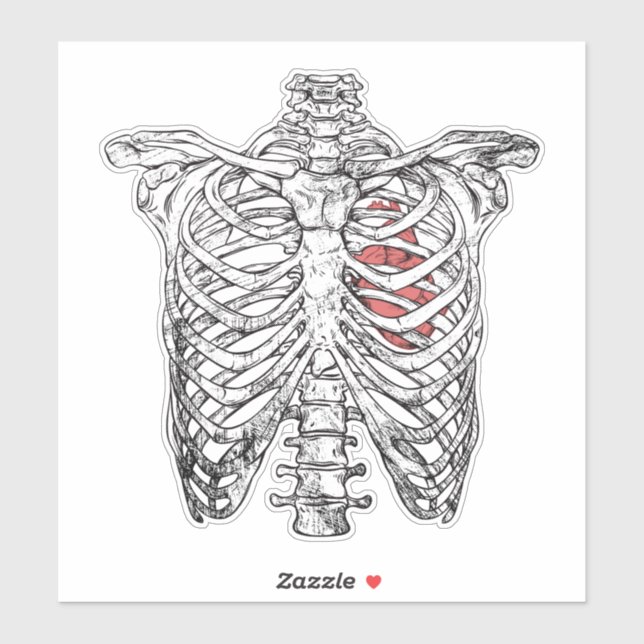 Pegatina Halloween de la vendimia y la anatomía cardíaca (Hoja)