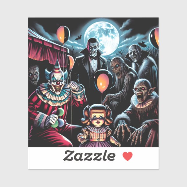 Pegatina Halloween de muñecas zombi, payn, vamp y haunted (Hoja)