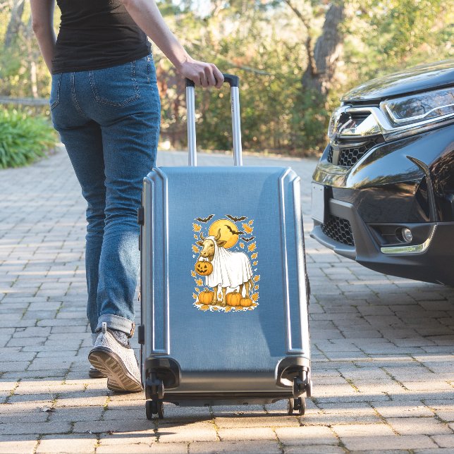 Pegatina Halloween de vacas en el Highland Cow con disfraz  (Maleta Insitu)