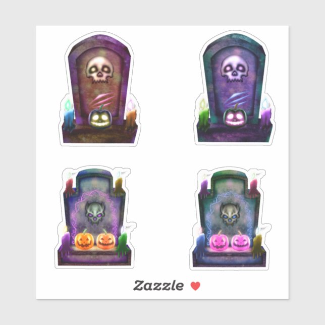 Pegatina Halloween De Velas Y Cementerios De Neón (Hoja)