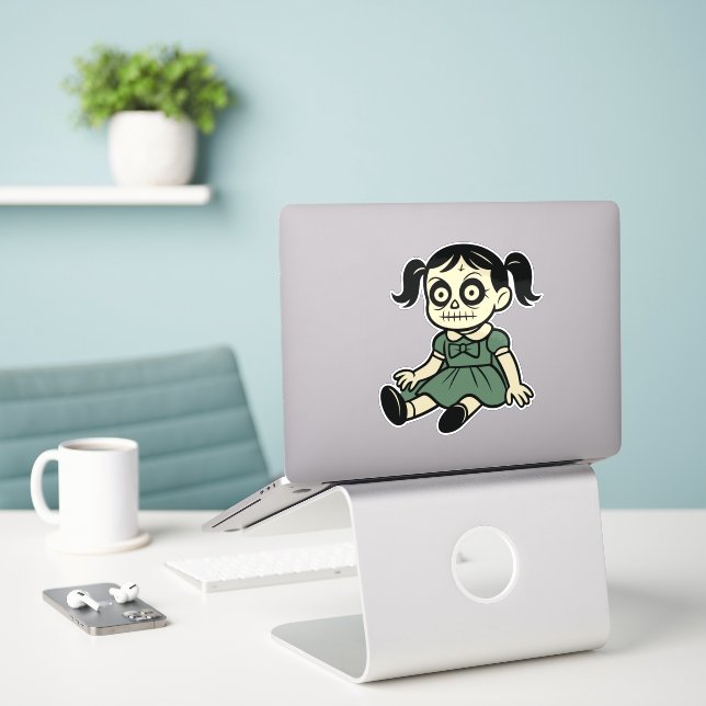 Pegatina Halloween Doll Girl Sticker – Cute Spooky Design (Ordenado portátil  en el escritorio)
