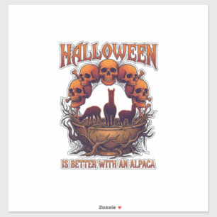 Pegatina Halloween Es Mejor Alpaca Calaveras Naranjas Araña