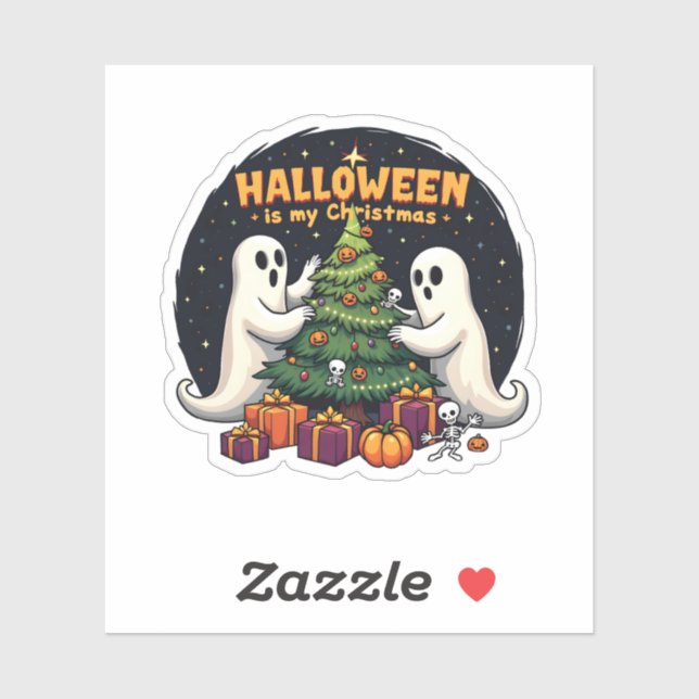 Pegatina Halloween es mi Navidad Divertido Fantasma Navidad (Hoja)