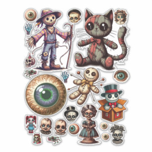 Pegatina Halloween espeluznante horror oscuro ARt Collage s
