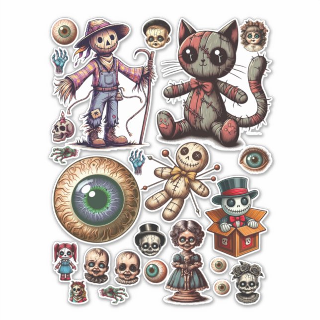 Pegatina Halloween espeluznante horror oscuro ARt Collage s (Anverso)