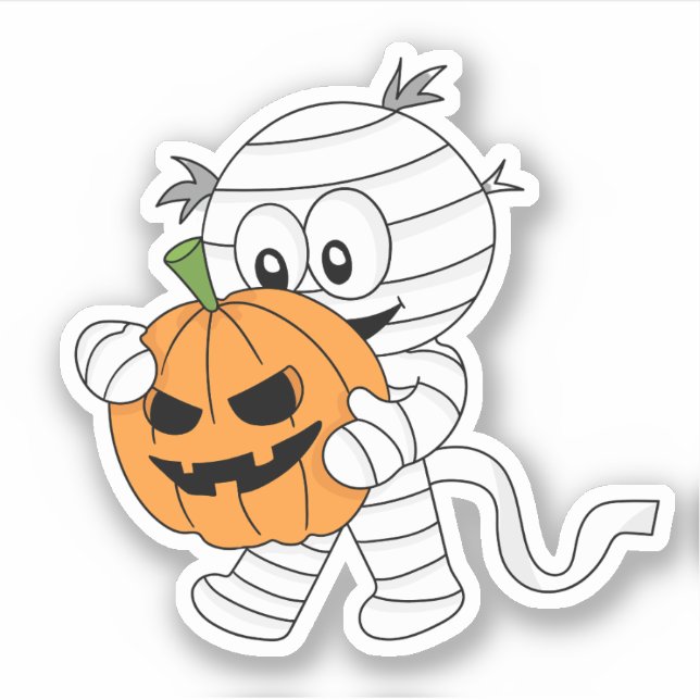 Pegatina Halloween espeluznante y adorable momia (Anverso)