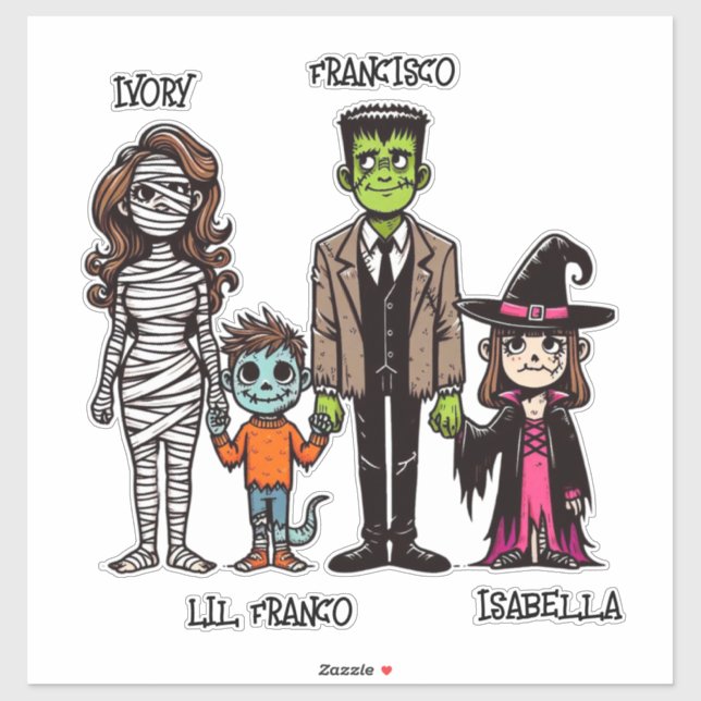 Pegatina Halloween familiar personalizado y espeluznante (Hoja)