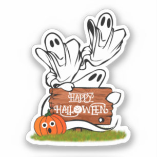 Pegatina Halloween Fantasma y amigos