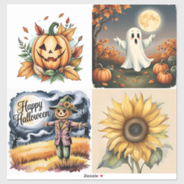 Pegatina Halloween, Ghost, Jack-O-Lantern, Scarecrow,