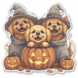 Pegatina Halloween Golden Retriever Perro Jack O Lantern