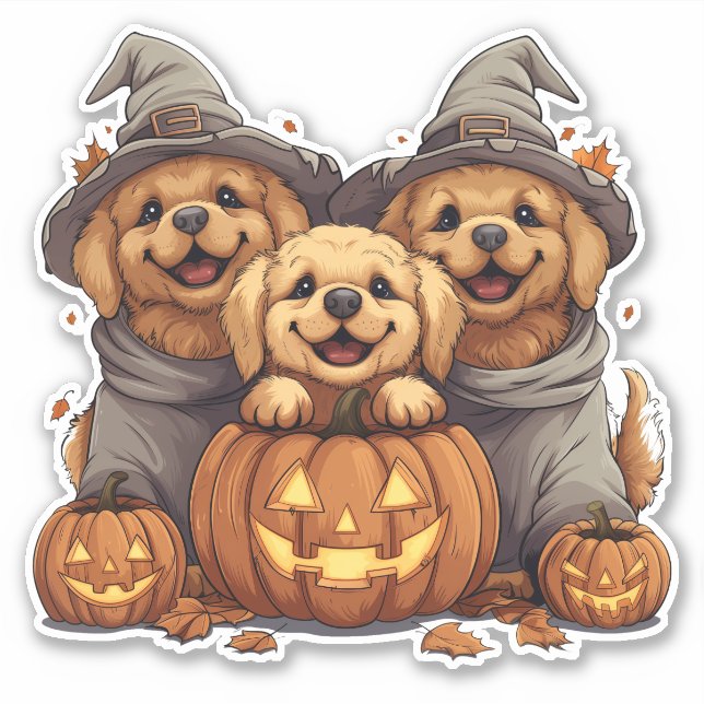 Pegatina Halloween Golden Retriever Perro Jack O Lantern (Anverso)