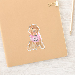 Pegatina Halloween Goldendoodle Calabaza o tratamiento