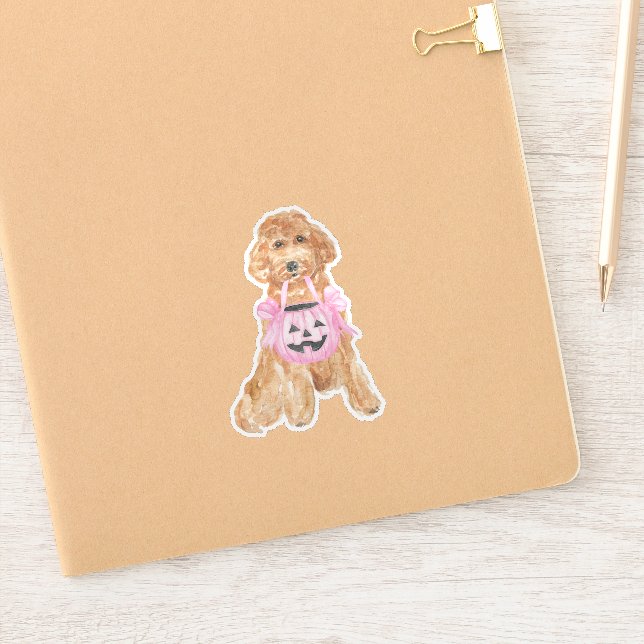 Pegatina Halloween Goldendoodle Calabaza o tratamiento (Cuaderno)