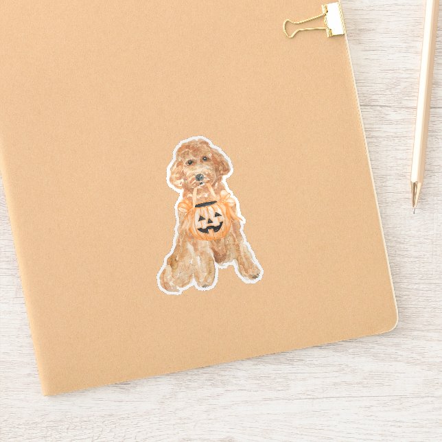 Pegatina Halloween Goldendoodle Calabaza o tratamiento (Cuaderno)