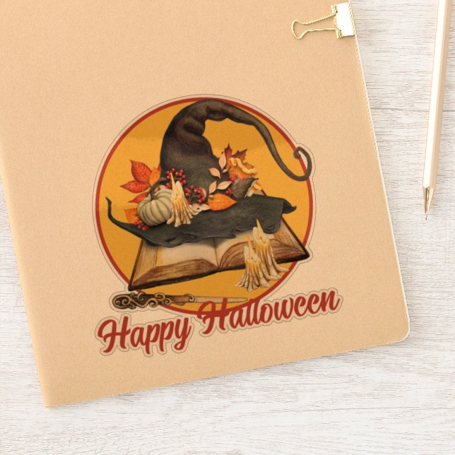 Pegatina Halloween Gorra de brujas y libro de deletreo (Cuaderno)