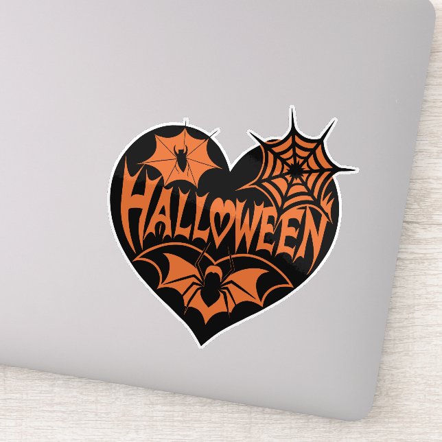 Pegatina Halloween Heart, Black Heart Shape, Spider Web (Detalle)