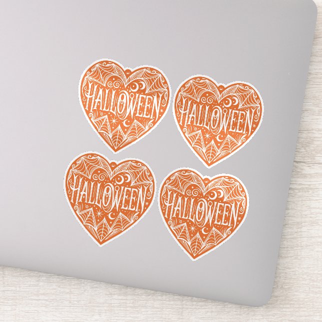 Pegatina Halloween Heart, Orange Heart Shape, Holiday (Detalle)