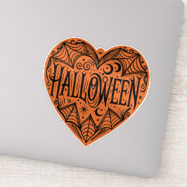 Pegatina Halloween Heart, Orange Heart Shape, Holiday