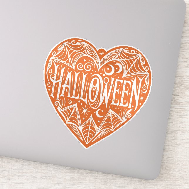 Pegatina Halloween Heart, Orange Heart Shape, Holiday (Detalle)