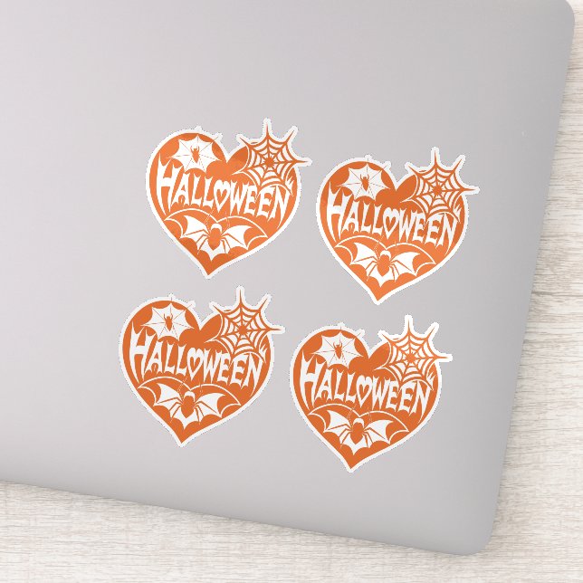 Pegatina Halloween Heart, Orange Heart Shape, Spider Web (Detalle)