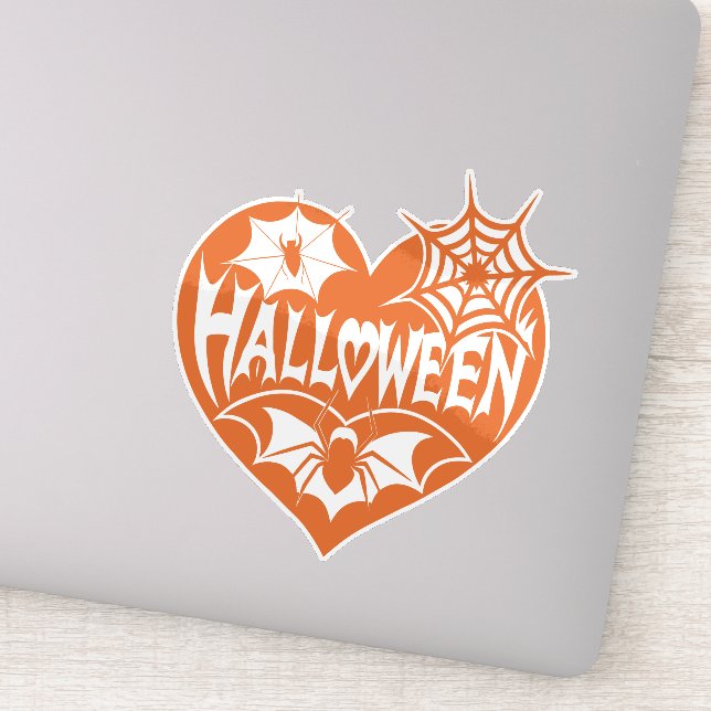 Pegatina Halloween Heart, Orange Heart Shape, Spider Web (Detalle)