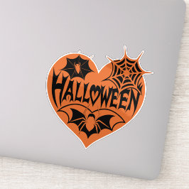 Pegatina Halloween Heart, Orange Heart Shape, Spider Web