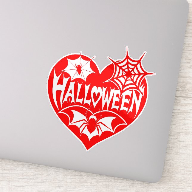 Pegatina Halloween Heart, Red Heart Shape, Spider Web (Detalle)