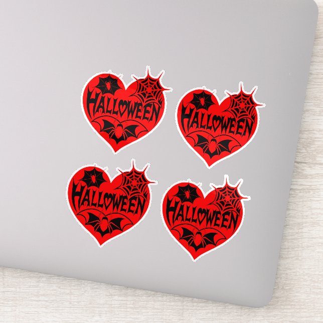 Pegatina Halloween Heart, Red Heart Shape, Spider Web (Detalle)