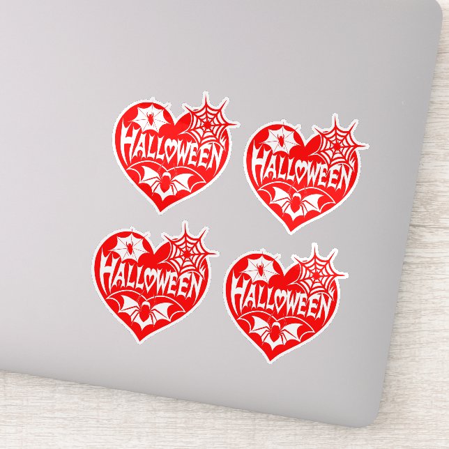 Pegatina Halloween Heart, Red Heart Shape, Spider Web (Detalle)
