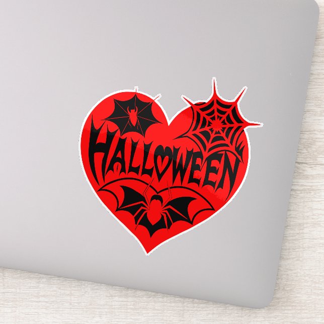 Pegatina Halloween Heart, Red Heart Shape, Spider Web (Detalle)