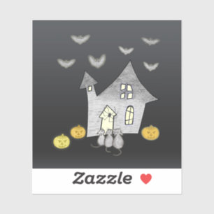 Pegatina Halloween House, gatos negros, murciélagos, calaba