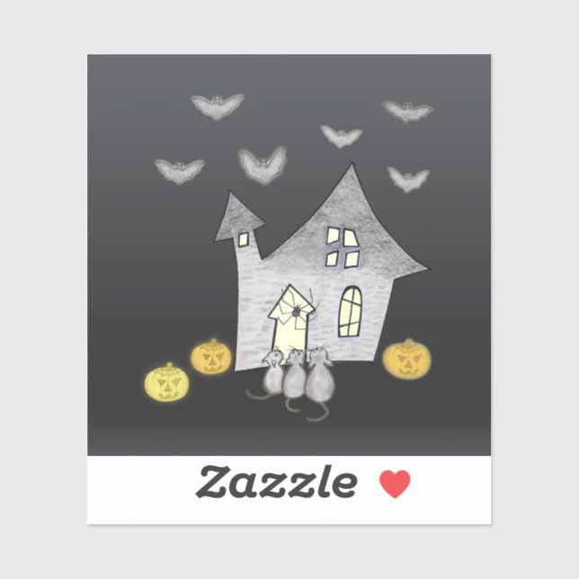 Pegatina Halloween House, gatos negros, murciélagos, calaba (Hoja)