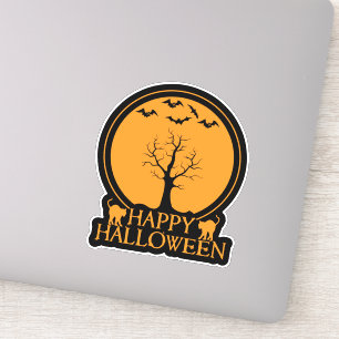 Pegatina Halloween ID860 de murciélagos y gatos de árbol es