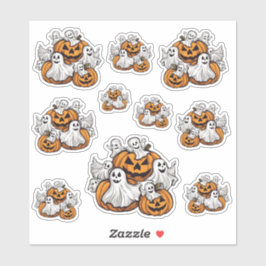 Pegatina Halloween: Kleine Geister mit Kürbissen - 