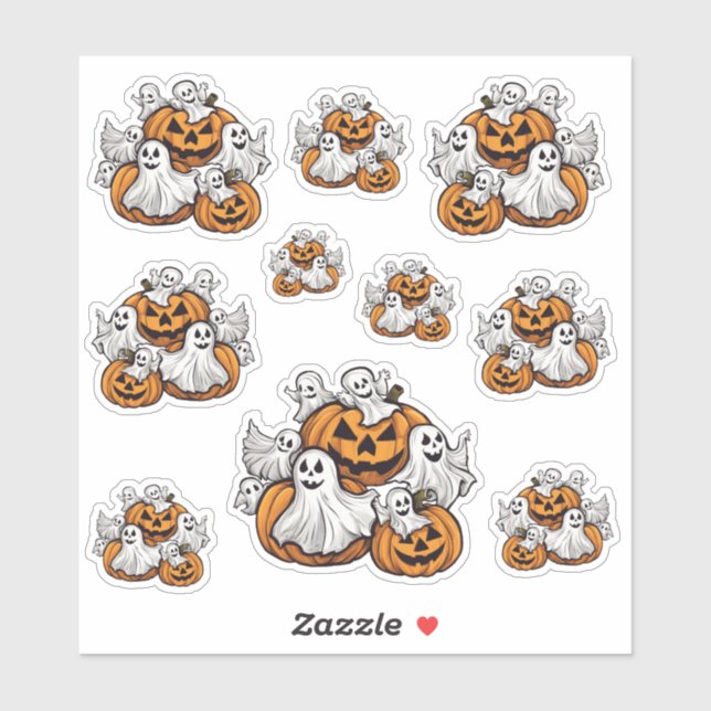Pegatina Halloween: Kleine Geister mit Kürbissen -  (Hoja)