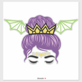 Pegatina Halloween Messy Bun Sticker – Purple Hair Bat Wing