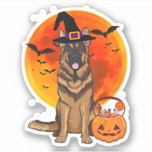 Pegatina Halloween perro Pastor alemán Jack Lantern Pumpk