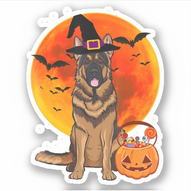 Pegatina Halloween perro Pastor alemán Jack Lantern Pumpk (Anverso)