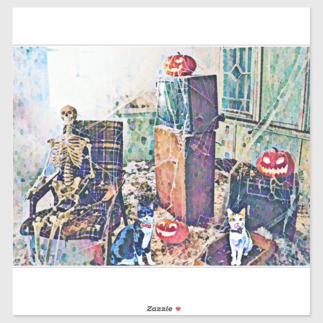 Pegatina Halloween Porch Kitties (Hoja)