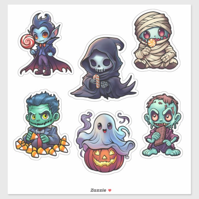 Pegatina Halloween Psicoamigos adorables Personalizados mon (Hoja)