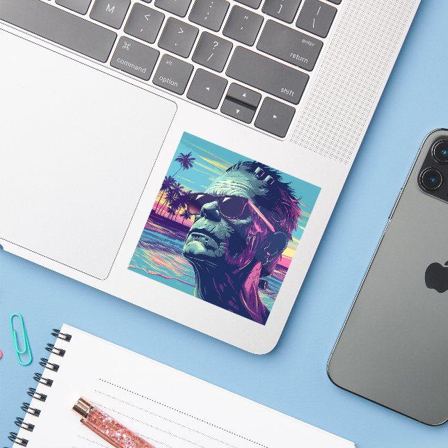 Pegatina Halloween Retro de Guay Frankenstein (Ordenado portátil con iPhone)