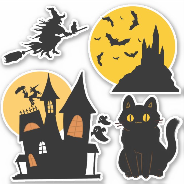 Pegatina Halloween Set Haunted House Castle Witch (Anverso)