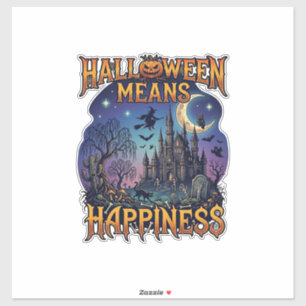 Pegatina Halloween Significa Felicidad Castillo Embrujado B