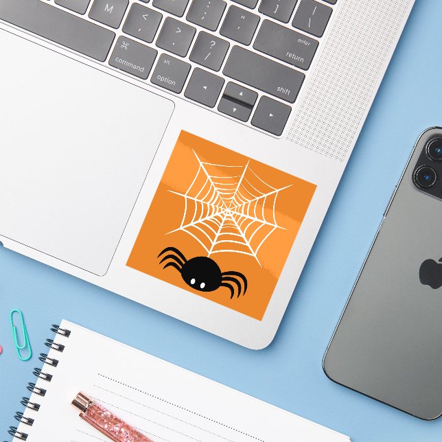 Pegatina Halloween Spider Web (Ordenado portátil con iPhone)